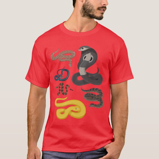 Camiseta Animais Répteis Tipos de Cobras presente (Frente)