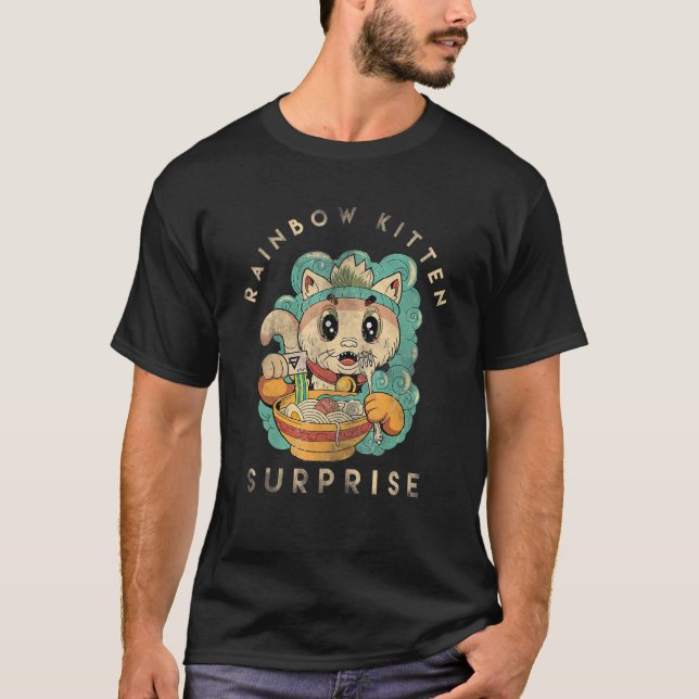Camiseta Animais Retro Vintage Gatos Arco-Íris Surpresa (Frente)