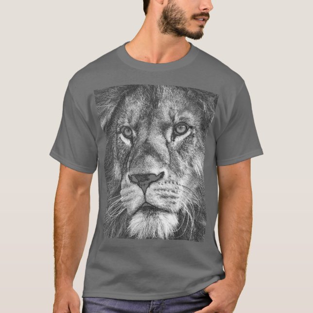 Camiseta Animais Rostos De Leão Modelo Mens Cinzas Elegante (Frente)