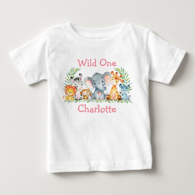 Camiseta Animais Safari Selvagens de Um primeiro aniversari (Frente)