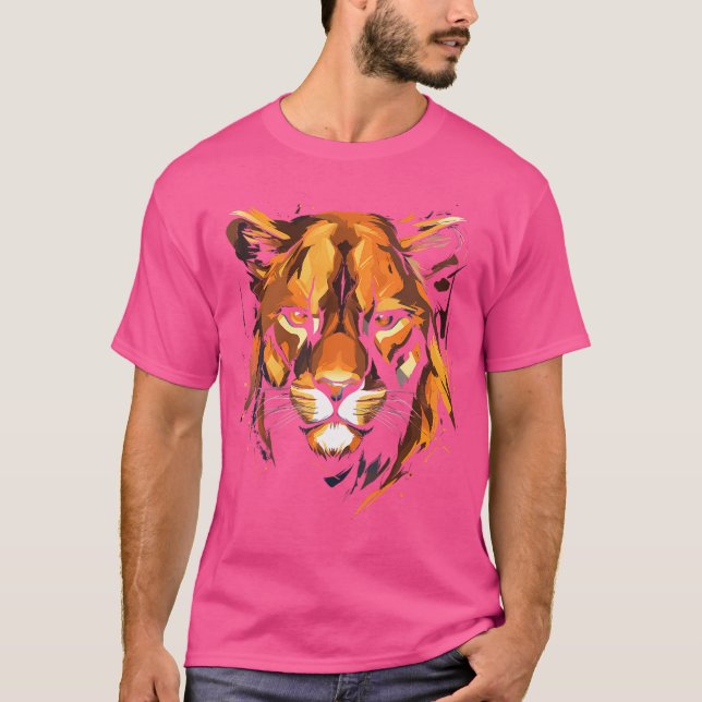 Camiseta Animais Selvagem Coloridos Do Leão De Montanha Li (Frente)