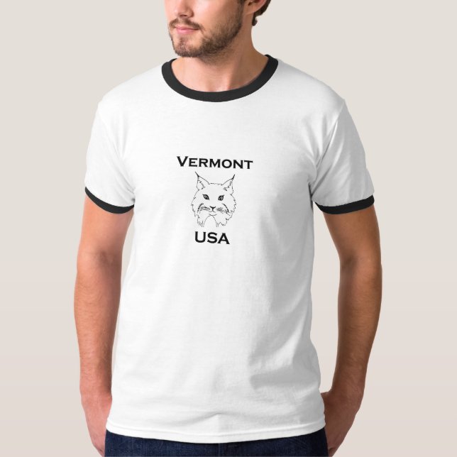 Camiseta Animais selvagens de Vermont EUA - cara do lince (Frente)