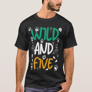 Camiseta Animais Selvagens e Cinco 5 de Aniversário Engraça