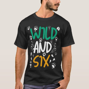 Camiseta Animais Selvagens e Seis 6 de Aniversário Engraçad