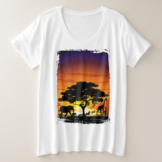 Camiseta Animais Selvagens no Sunset da savana africana (Frente do Design)