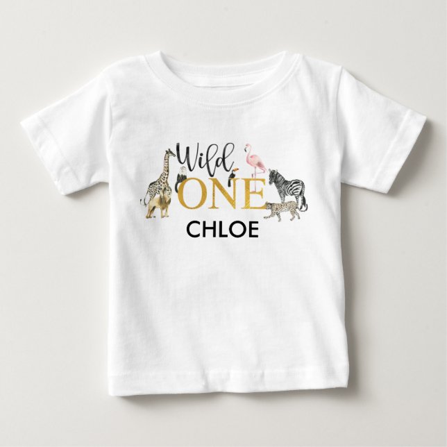 Camiseta Animais Selvagens Safari Primeiro Aniversário (Frente)
