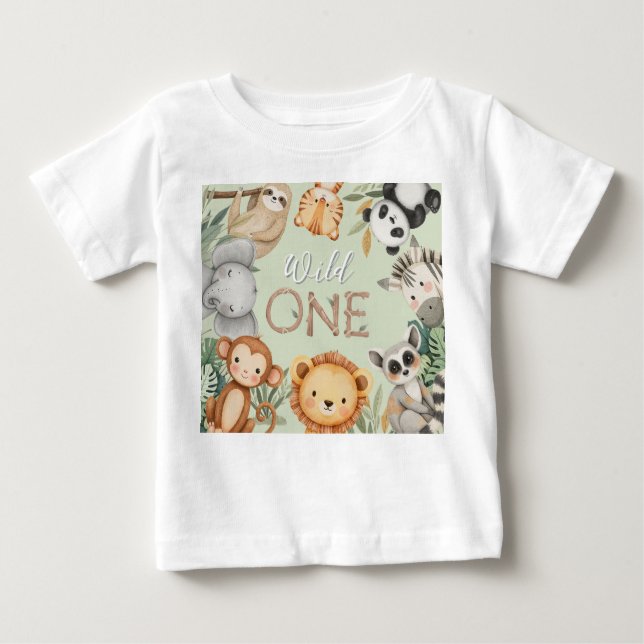 Camiseta Animais Selvagens Tropicais de Pastel, Uma Selva S (Frente)