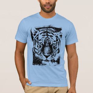 Camiseta Animais Tigre Mente Pequena Folha Moderna Azul Beb
