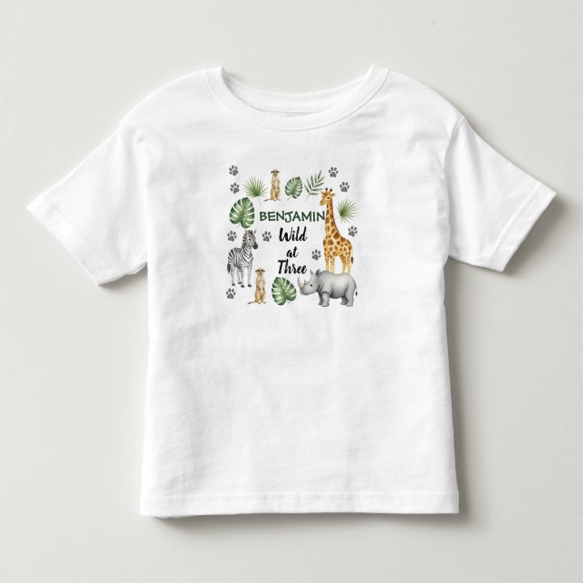 Camiseta Animal Cute da Selva Aniversário de 3 anos (Frente)