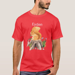 Camiseta animal da floresta esquilo com nome Eyden menina