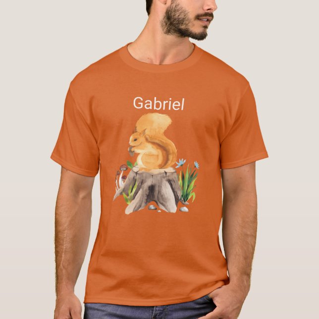 Camiseta Animal da floresta esquilo com nome Gabriel engraç (Frente)