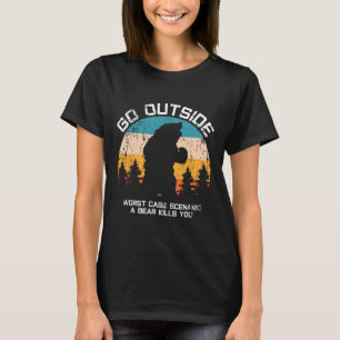 Camiseta Animal Engraçado Sai Fora e é Comido por Urso