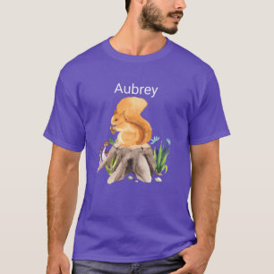 Camiseta Animal florestal esquilo com nome Aubrey retrô