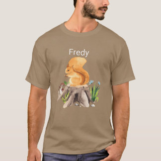 Camiseta animal florestal esquilo com nome Fredy amigos