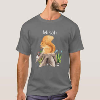 Camiseta Animal florestal esquilo com nome Mikah engraçado