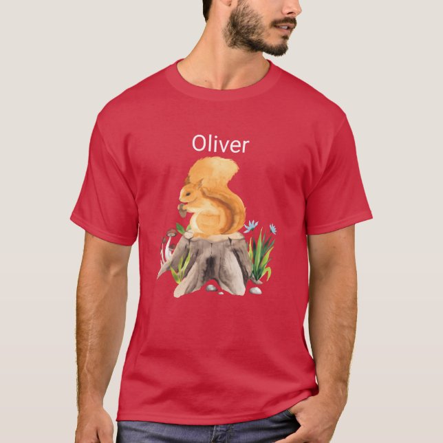 Camiseta Animal florestal esquilo com nome Oliver presente (Frente)