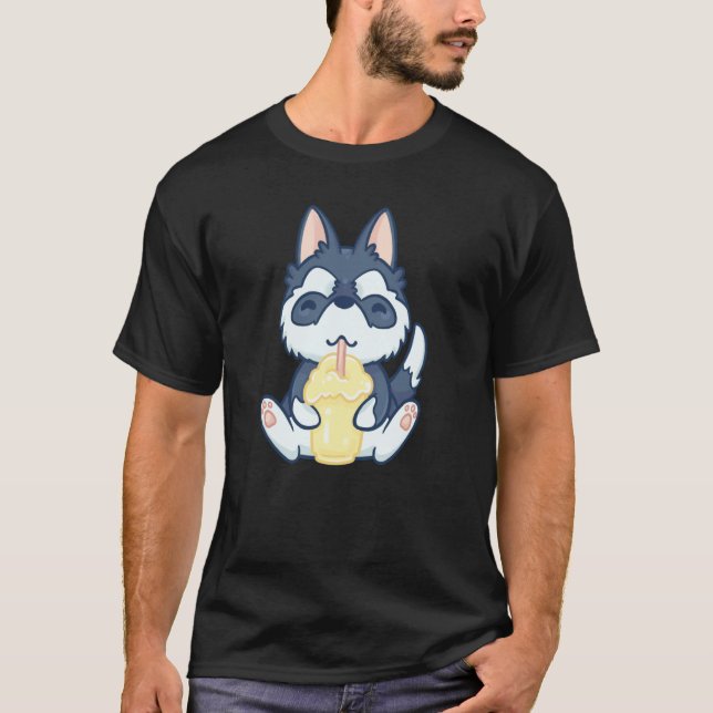 Camiseta Animal Fofo Husky Malamute Bebendo (Frente)