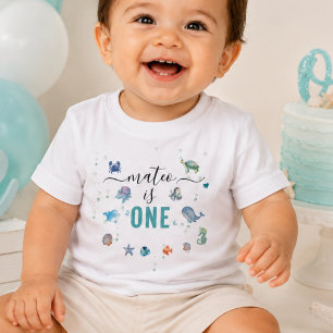 Camiseta Animal Marinho Um Nome Personalizado 1º Aniversári