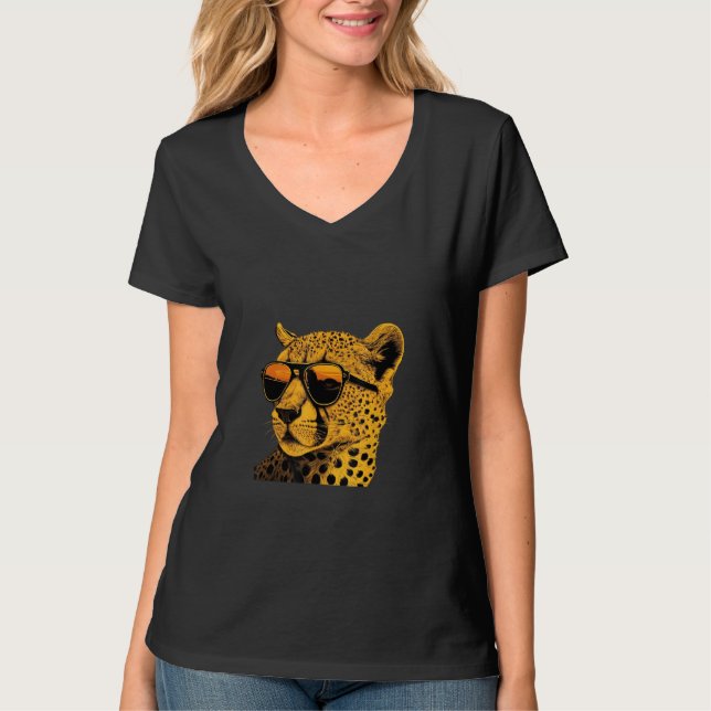 Camiseta Animals Graphic  Cheetah Wearing Sunglasses 2 (Frente)