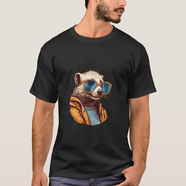 Camiseta Animals Graphic  Ferret Wearing Sunglasses 3 (Frente)