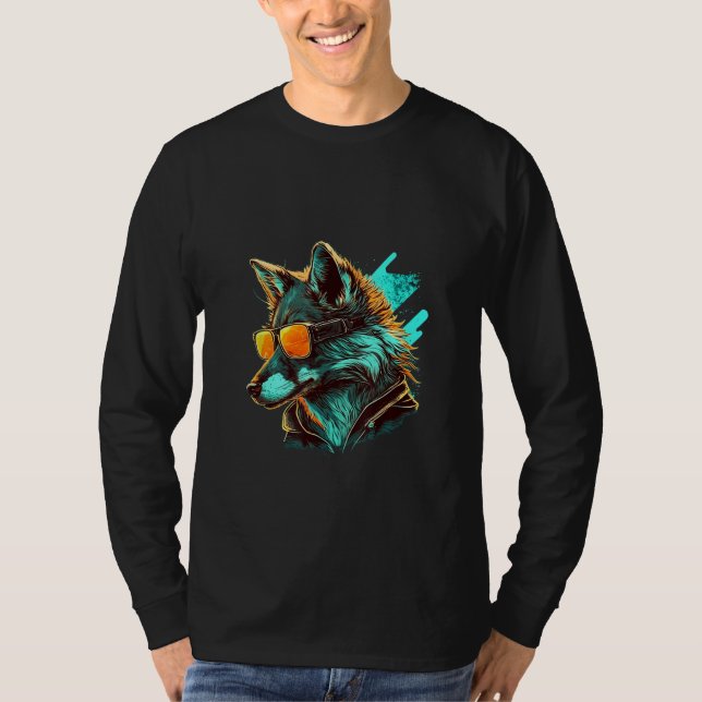 Camiseta Animals Graphic  Wolf Wearing Sunglasses (Frente)
