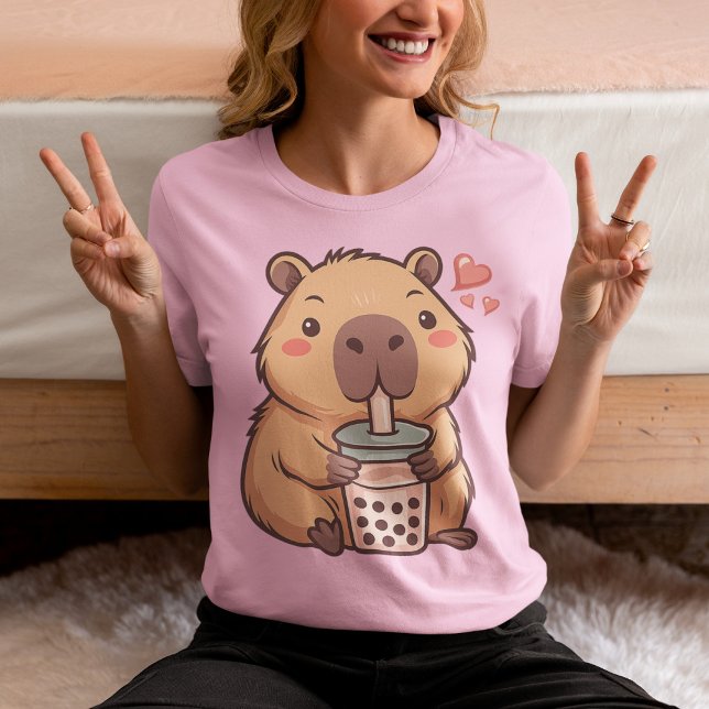 Camiseta Anime Adorável Capybara Bubble Tea Kawaii (Criador carregado)