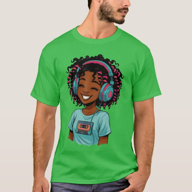 Camiseta Anime and Music Afro Black Girl Women Anime Africa (Frente)
