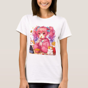Camiseta Anime Bliss: Garota, Batatas e Pet