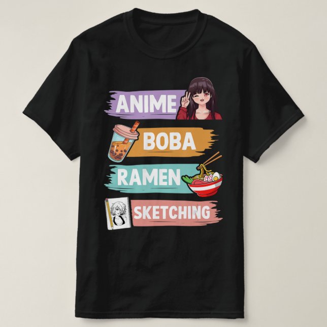 Camiseta Anime Boba Ramen Desenhando Otaku Kawaii Anime Gir (Frente do Design)