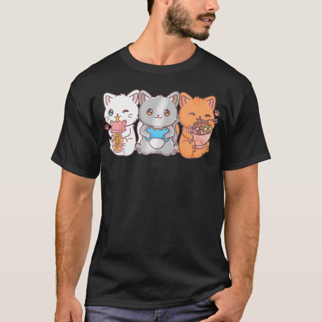 Camiseta Anime Boba Tea Bubble Tea Gamer Ramen Cat (Frente)