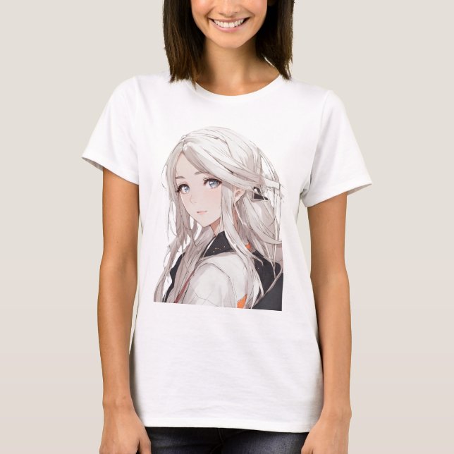 Camiseta Anime - Bonita garota japonesa do desenho animado  (Frente)