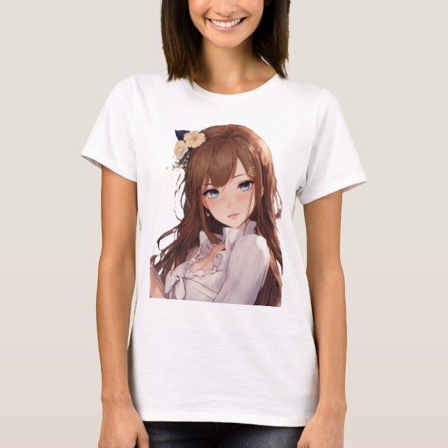 Camiseta Anime - Bonita garota japonesa do desenho animado  (Frente)