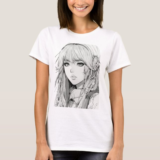 Camiseta Anime - Bonita garota japonesa do desenho animado  (Frente)