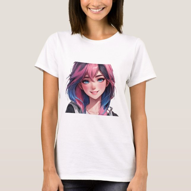 Camiseta Anime - Bonita garota japonesa do desenho animado  (Frente)