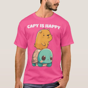 Camiseta Anime Bonito Kawaii Animais Turtle E Feliz Capybar