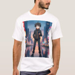 Camiseta Anime Boy in Neon City at Night – Cool Anime Chara<br><div class="desc">A stylish anime boy standing confidently in a futuristic neon-lit city street at night. The character wears a black jacket with orange details and holds a smartphone,  with glowing city lights reflecting on the wet road. Perfect for anime fans,  digital art lovers,  and modern anime character inspiration.</div>