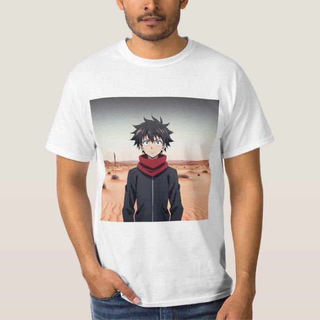 Camiseta Anime Boy Standing in Desert Landscape – Anime Adv (Frente)