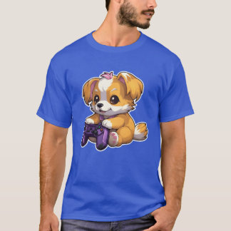 Camiseta Anime cachorro jogando videogames retrô