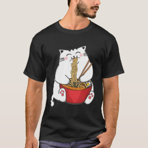 Camiseta Anime Cat Comendo Ramen Chubby Noodles Lover Kawai