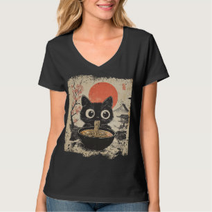 Camiseta Anime Cat Comendo Ramen Estilo Japonês Amantes de
