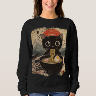 Camiseta Anime Cat Comendo Ramen Estilo Japonês Amantes de 
