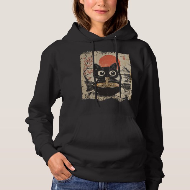 Camiseta Anime Cat Comendo Ramen Estilo Japonês Amantes de  (Frente)