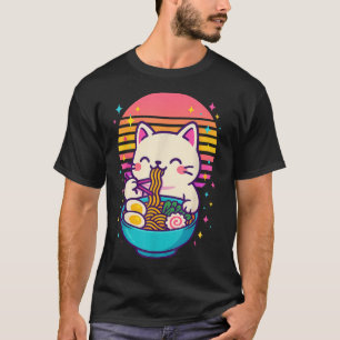 Camiseta Anime Cat Eating Ramen Japonês