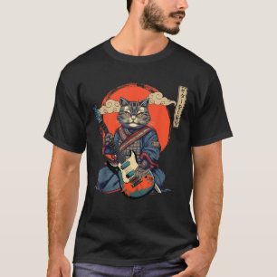 Camiseta Anime Cat Japonês Samurai Tattoo Kawaii Ninja Gui