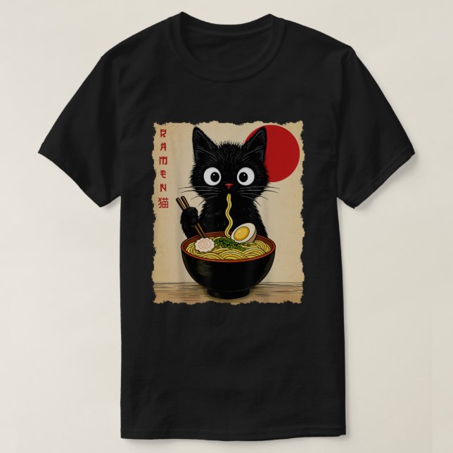 Camiseta Anime Cat Ramen Japanese Funny Cat Graphic (Frente do Design)