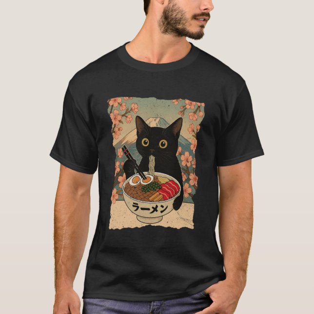 Camiseta Anime Cat Ramen Japanese Funny Cat Graphic Tees An (Frente)