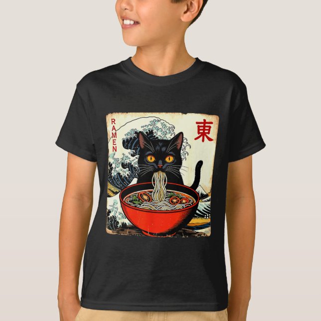 Camiseta Anime Cat Ramen Japanese Funny Graphic Tees Kawaii (Frente)