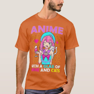 Camiseta Anime Com Vidro De Vinho E Gatos
