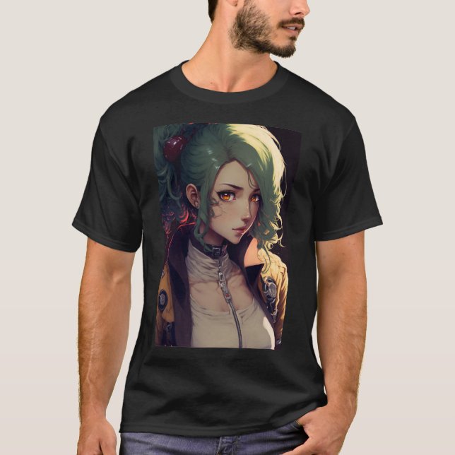 Camiseta Anime Cute Girl with Green Hair (Frente)