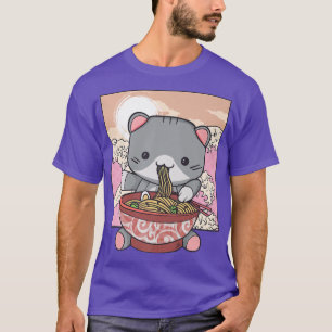 Camiseta Anime Cute Ramen Cat Japonês Kawaii Coreano Manga 